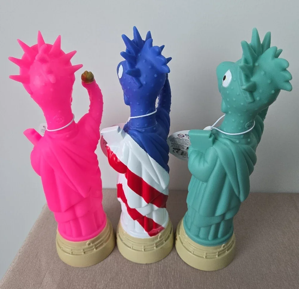 Dog Toy Bundle -Squeeze Me Statue of Liberty Chicken Toy - Pink, Blue & Teal